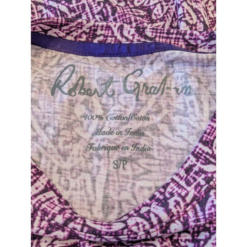 Robert Graham Womens Short Sleeve Top Size Small Floral Print Purple Cotton - Picture 6 of 7